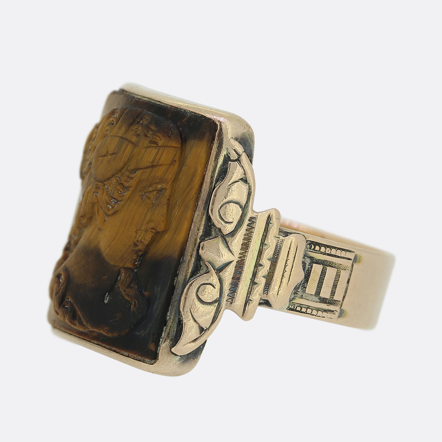 Victorian Tigers Eye Cameo Statement Ring