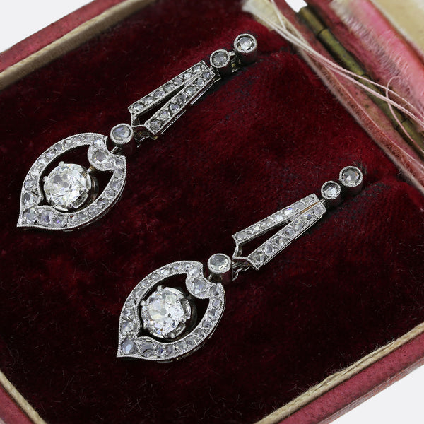 Antique French Early 20th Century Diamond Drop Earrings