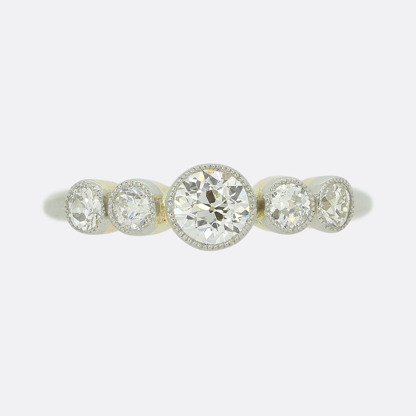 Vintage 0.90 Carat Old Cut Diamond Five Stone Ring