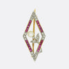 Edwardian Ruby Diamond and Pearl Lozenge Brooch