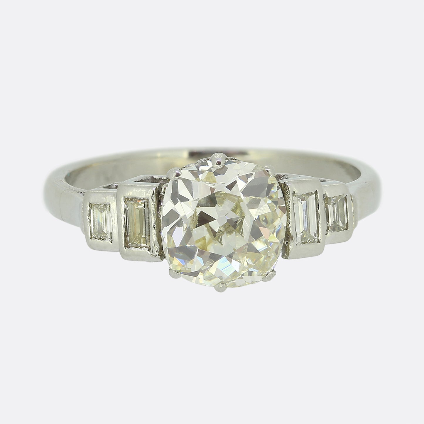 Art Deco 1.70 Carat Old Cushion Cut Diamond Ring