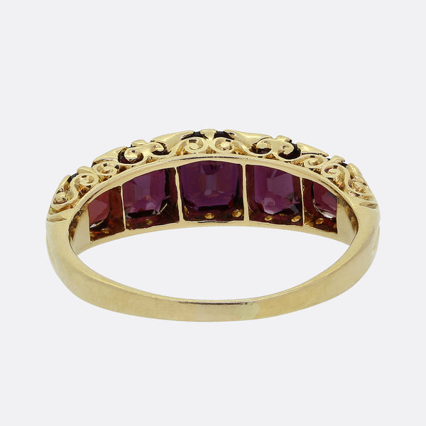 Victorian Five Stone Garnet and Diamond Ring
