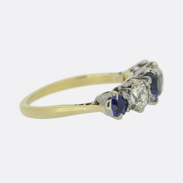 Edwardian Sapphire and Diamond Five-Stone Ring