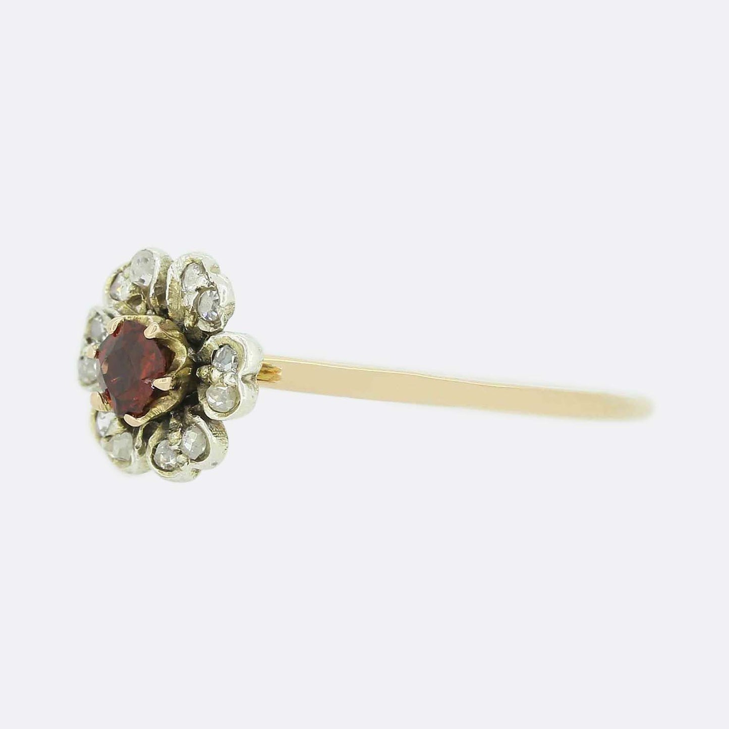 Vintage Garnet and Rose Cut Diamond Flower Ring