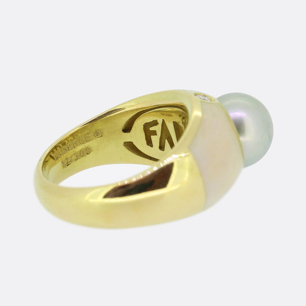 Faberge Pearl Diamond and Enamel Ring