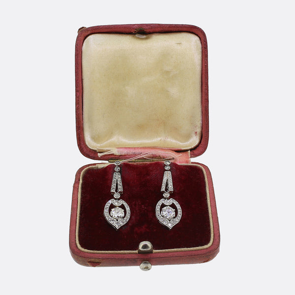 Antique French Early 20th Century Diamond Drop Earrings