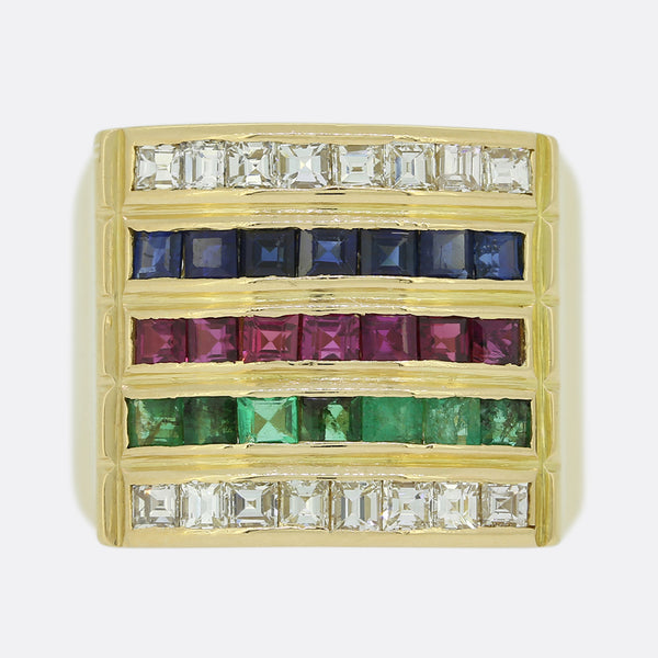 Vintage Diamond Sapphire Ruby and Emerald Ring