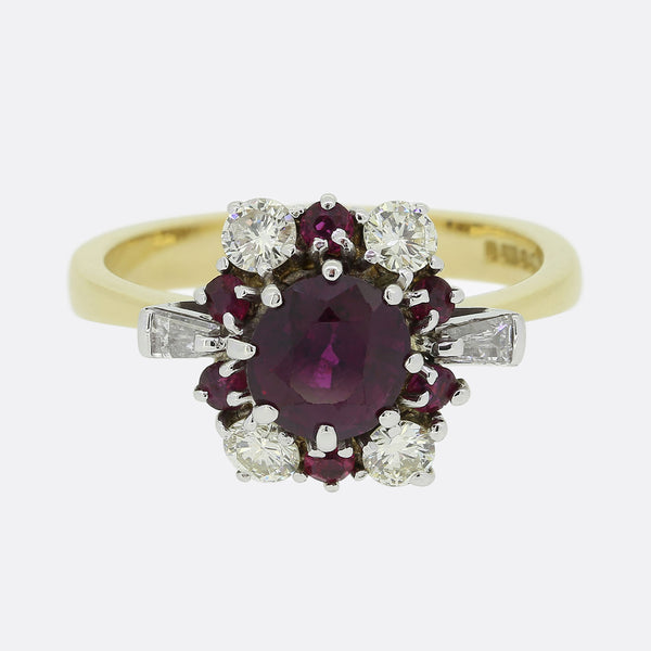 Vintage Ruby and Diamond Cluster Ring