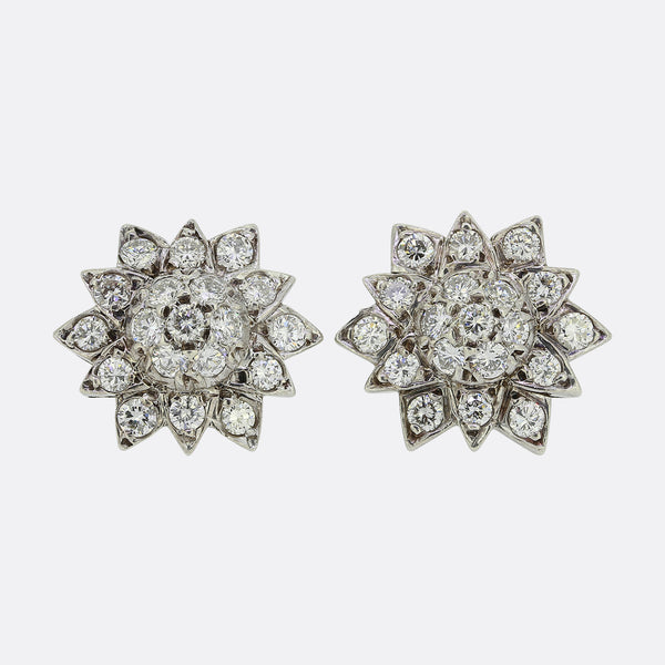 Vintage 1.14 Carat Diamond Cluster Earrings