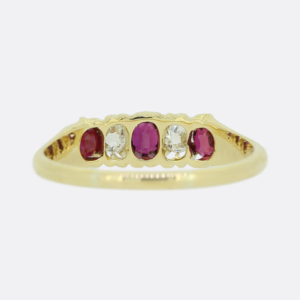 Edwardian Ruby and Diamond Five Stone Ring