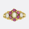 Victorian Burmese Ruby and Pearl Cluster Ring