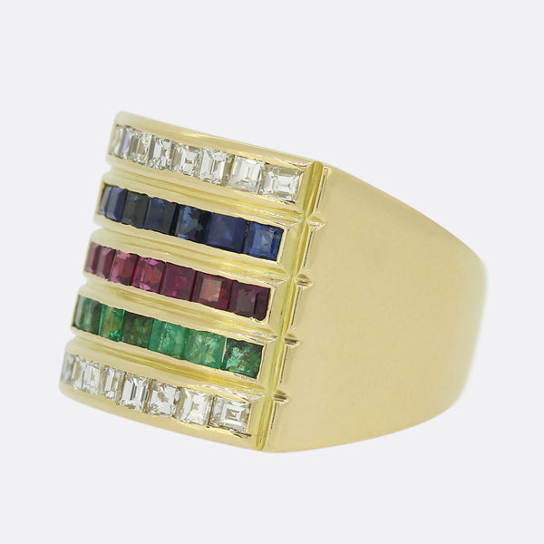 Vintage Diamond Sapphire Ruby and Emerald Ring