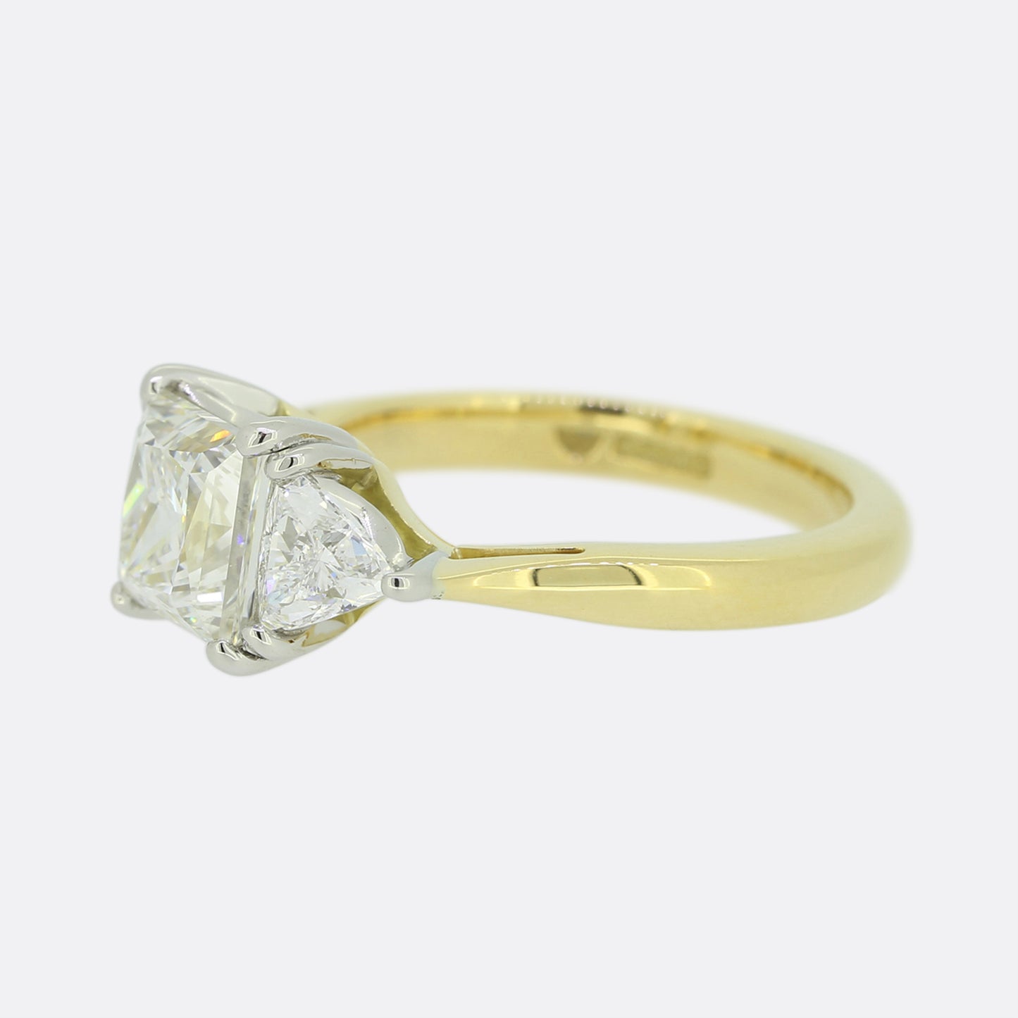 2.40 Carat Princess and Trillion Cut Diamond Three Stone Ring
