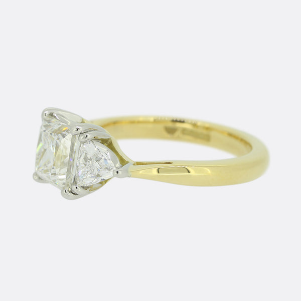 2.40 Carat Princess and Trillion Cut Diamond Three Stone Ring