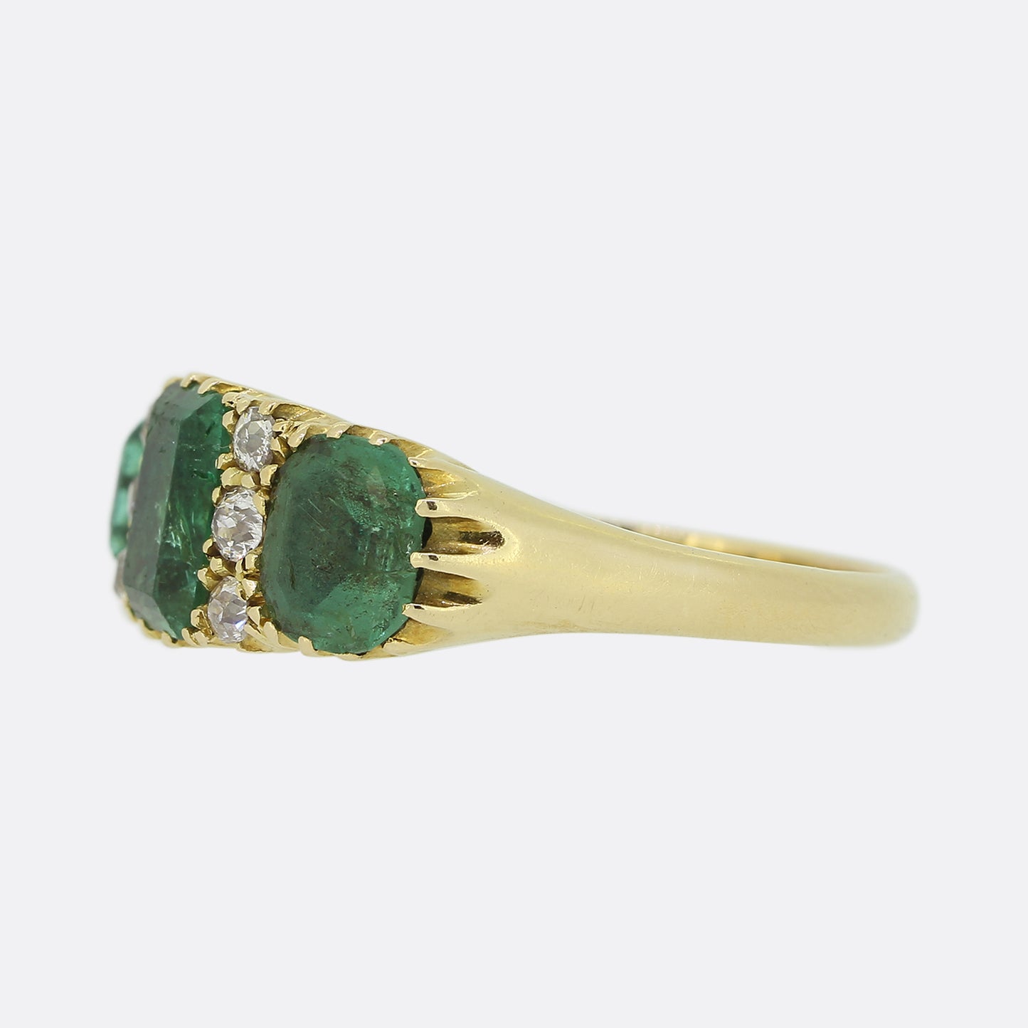 Antique Emerald and Diamond Three Stone Ring