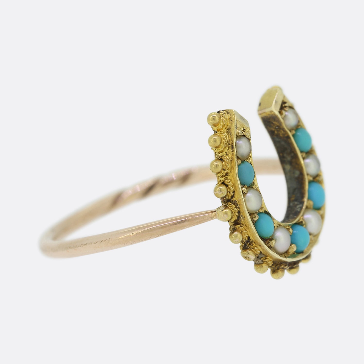 Victorian Turquoise and Pearl Horseshoe Ring