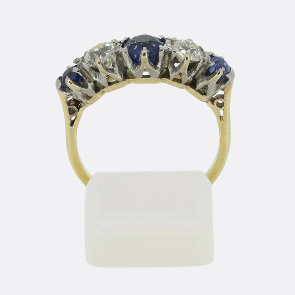 Edwardian Sapphire and Diamond Five-Stone Ring