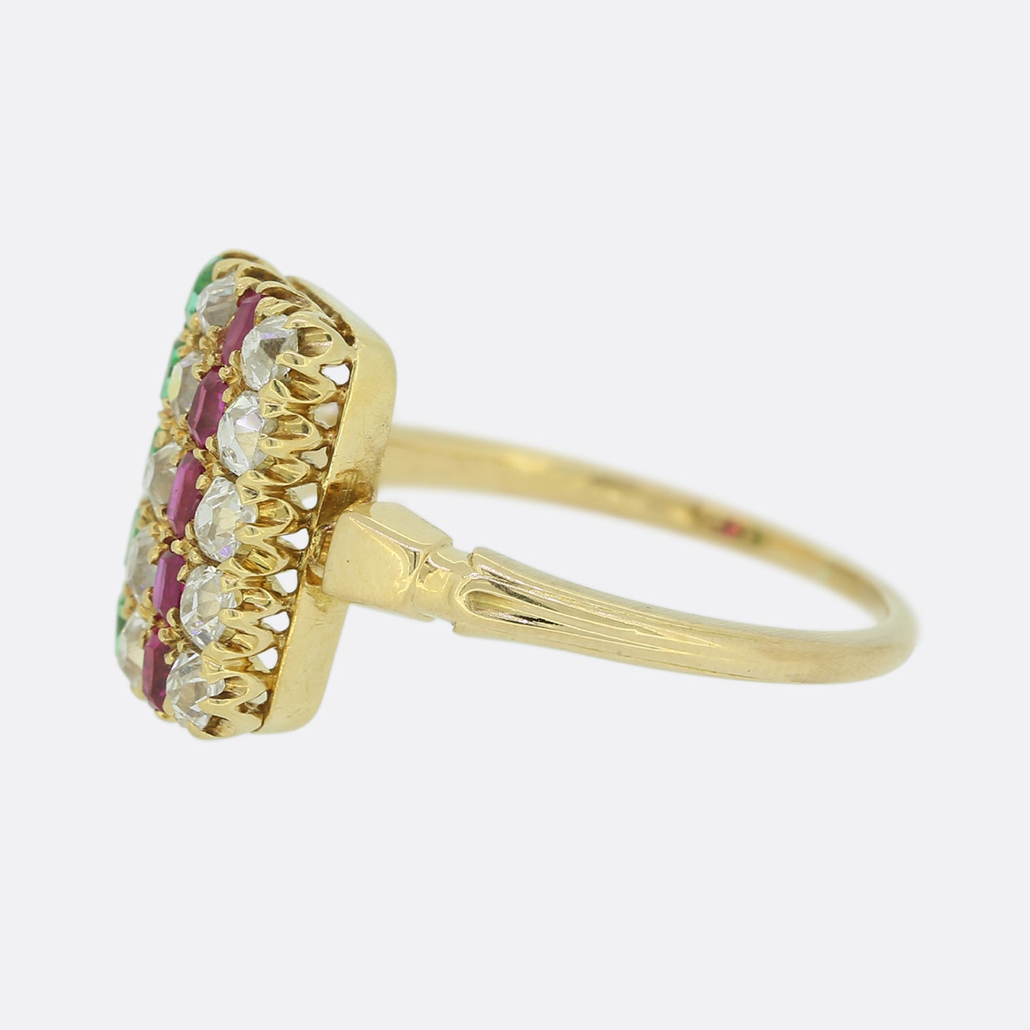 Edwardian Ruby Emerald and Diamond Plaque Ring