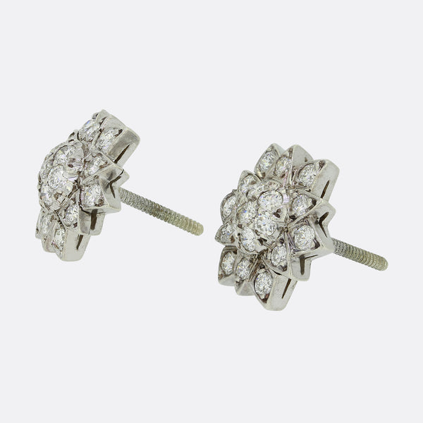 Vintage 1.14 Carat Diamond Cluster Earrings