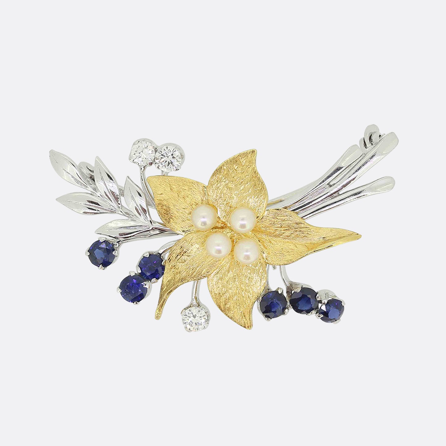 Cropp & Farr Sapphire, Pearl and Diamond Floral Brooch