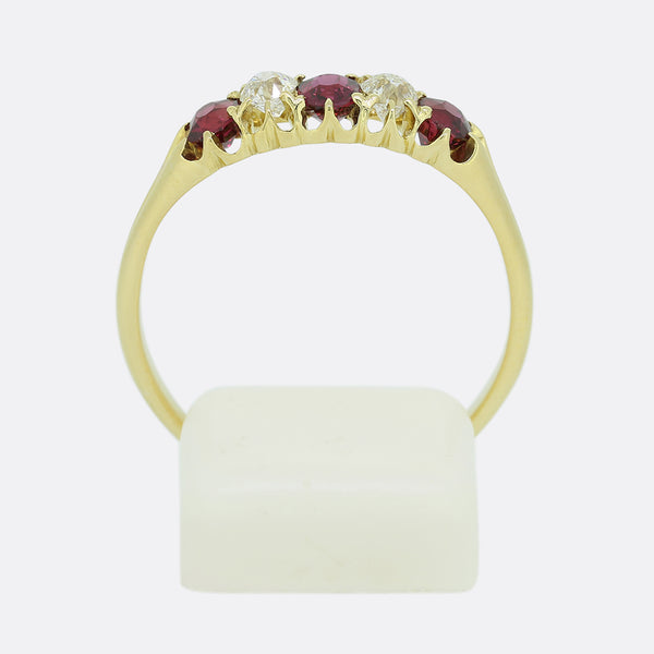 Edwardian Ruby and Diamond Five Stone Ring