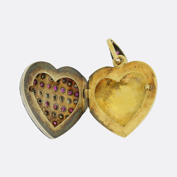 Edwardian Ruby and Pearl Heart Locket Pendant