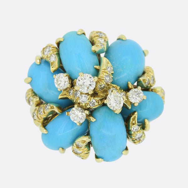 Julius Cohen Turquoise and Diamond Cluster Ring