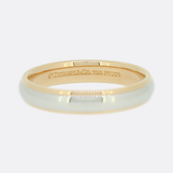 Tiffany and Co. Two Tone 4mm Wedding Band Ring Size Q 1/2