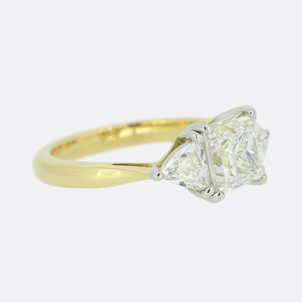 2.40 Carat Princess and Trillion Cut Diamond Three Stone Ring