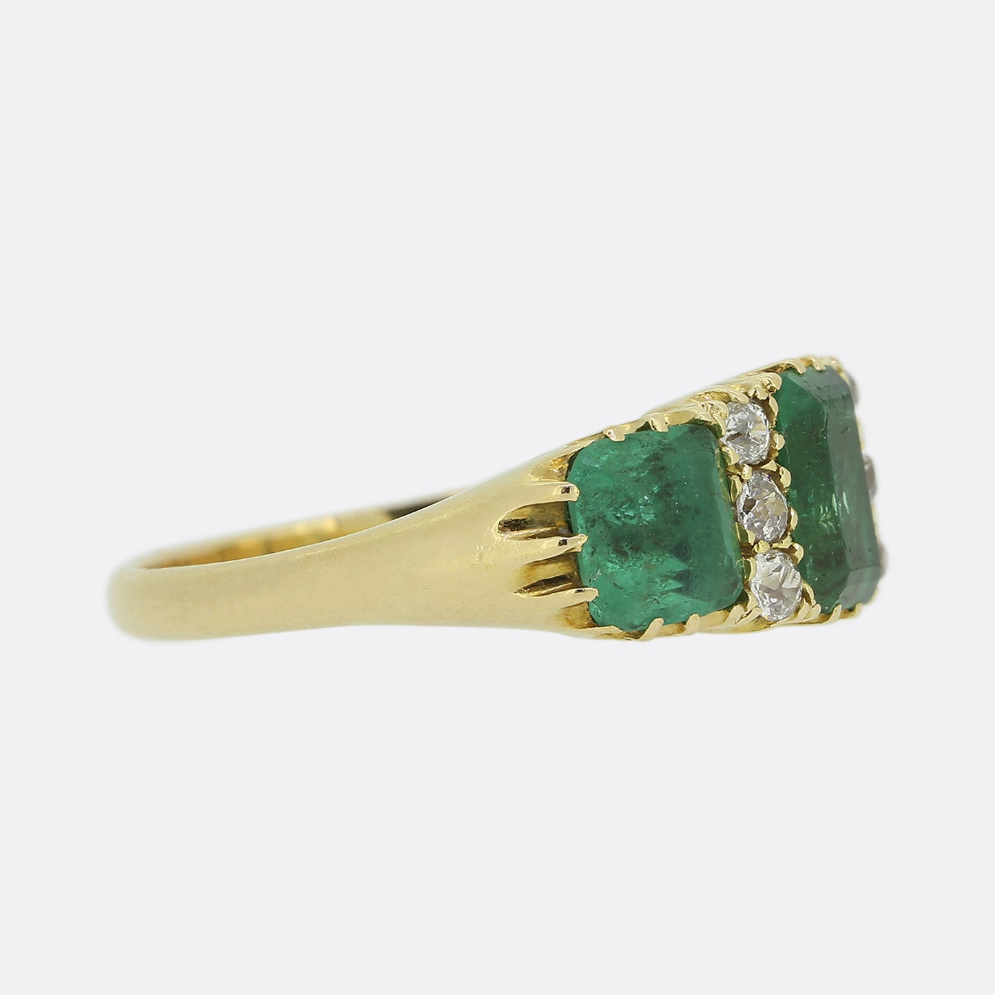 Antique Emerald and Diamond Three Stone Ring