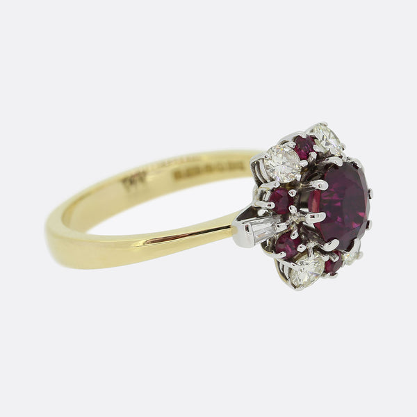 Vintage Ruby and Diamond Cluster Ring