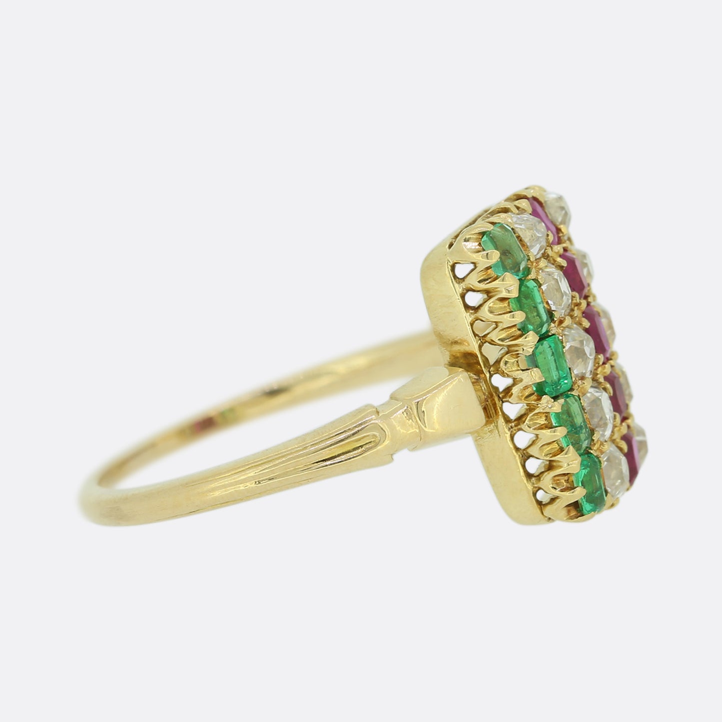 Edwardian Ruby Emerald and Diamond Plaque Ring