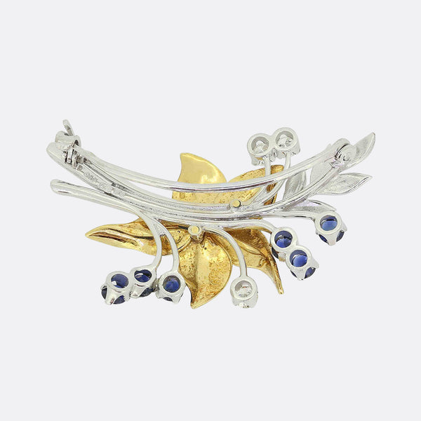 Cropp & Farr Sapphire, Pearl and Diamond Floral Brooch
