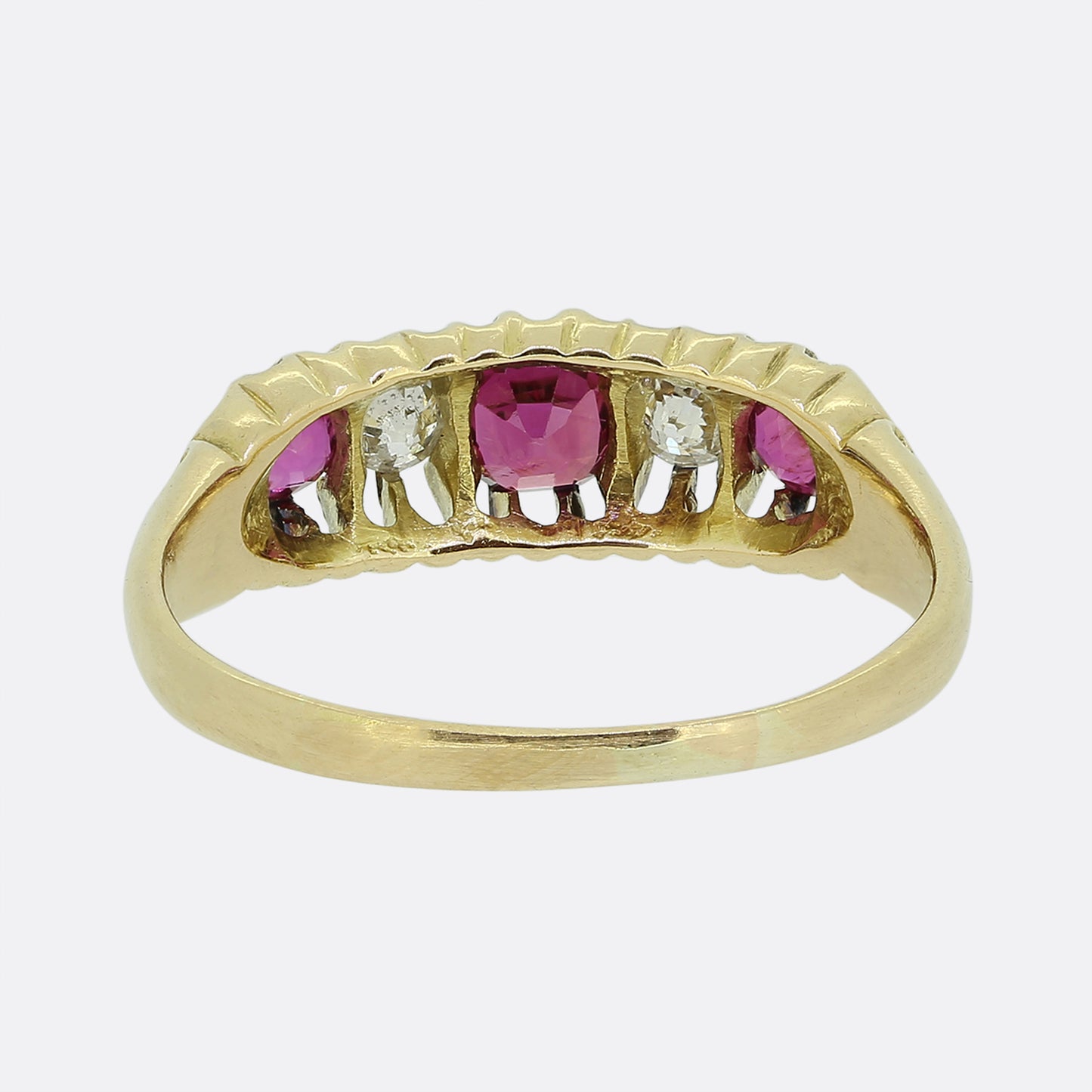 Edwardian Burmese Ruby and Diamond Five-Stone Ring