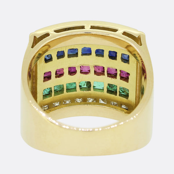 Vintage Diamond Sapphire Ruby and Emerald Ring