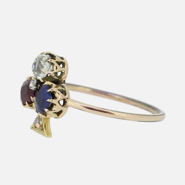 Victorian Gem Set Clover Ring