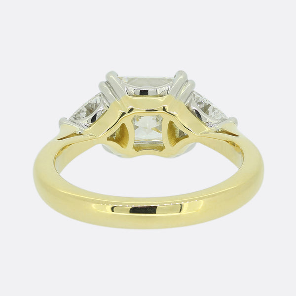 2.40 Carat Princess and Trillion Cut Diamond Three Stone Ring
