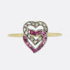 Victorian Diamond and Ruby Double Heart Ring