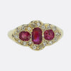 Early 20th Century Burmese Ruby Three-Stone and Diamond Ring