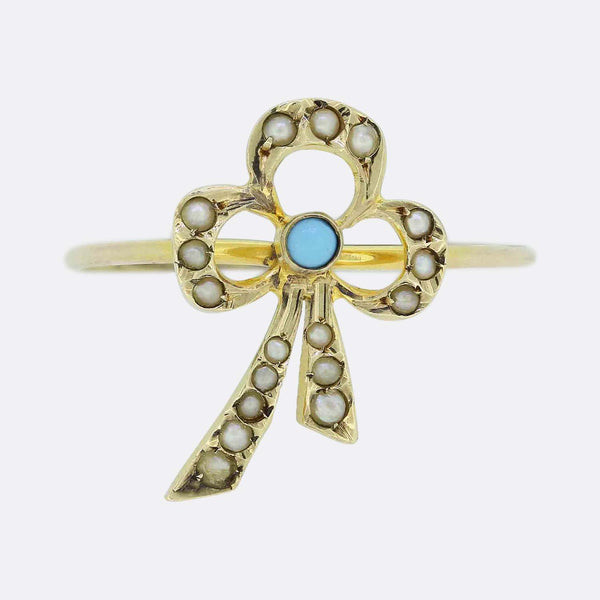 Victorian Turquoise and Pearl Bow Ring