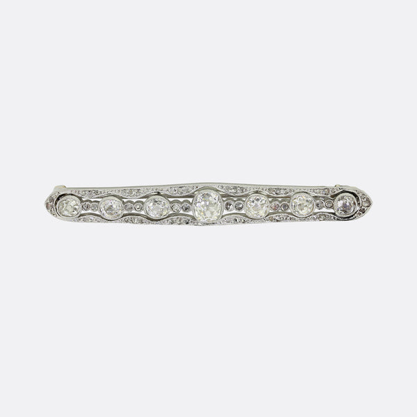 Edwardian Old Cut Diamond Bar Brooch
