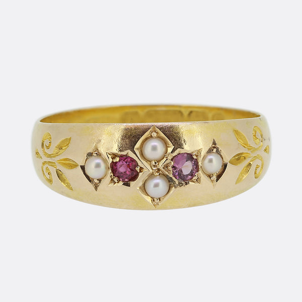Victorian Ruby Amethyst and Pearl Ring