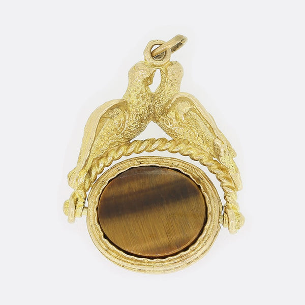 Vintage Tigers Eye and Onyx Fob Pendant