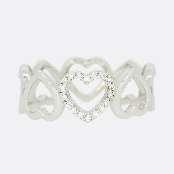 Tiffany & Co. Diamond Open Loving Heart Ring Size O