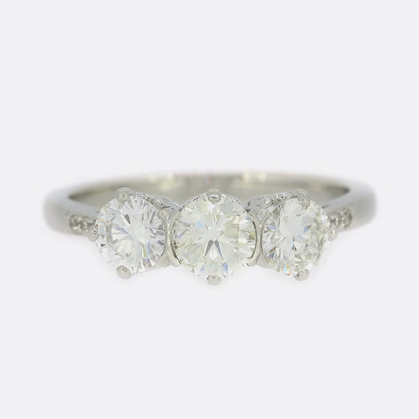 1.23 Carat Round Brilliant Cut Diamond Trilogy Ring