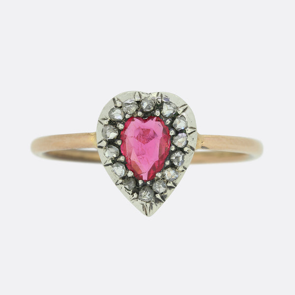 Victorian Spinel and Diamond Heart Ring