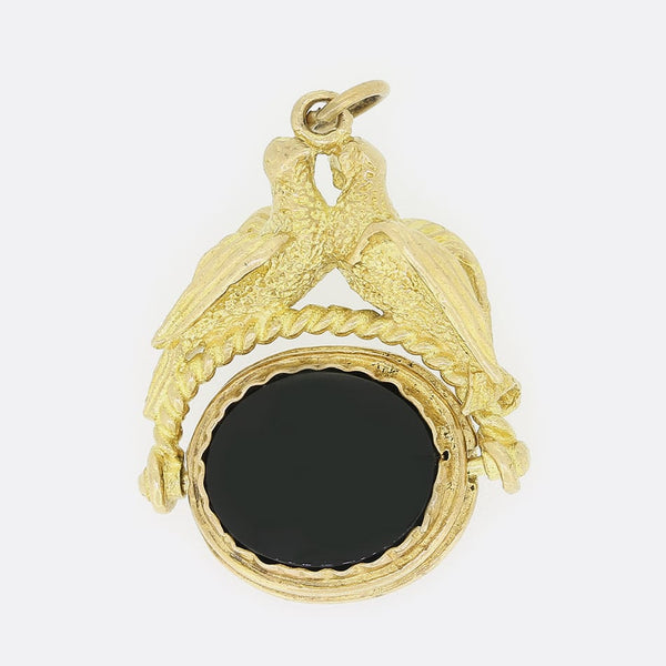 Vintage Tigers Eye and Onyx Fob Pendant