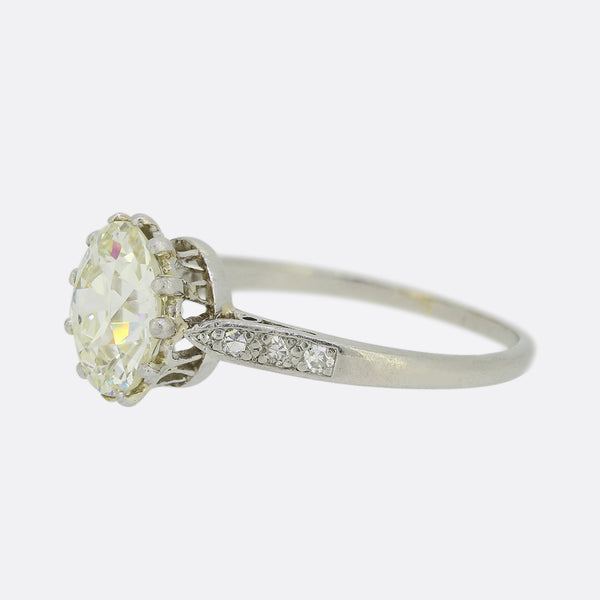 Art Deco 3.12 Carat Old Cut Diamond Solitaire Engagement Ring
