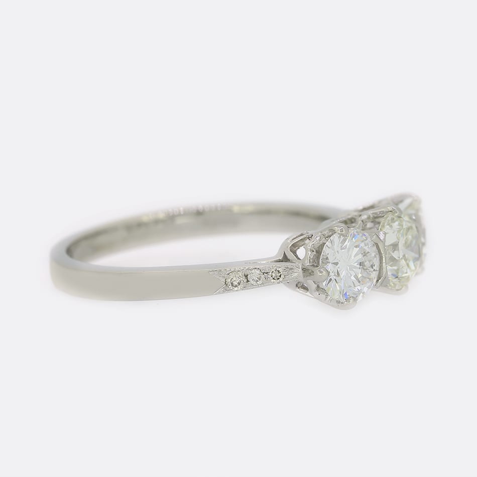 1.23 Carat Round Brilliant Cut Diamond Trilogy Ring