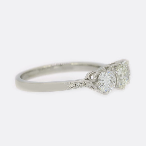 1.23 Carat Round Brilliant Cut Diamond Trilogy Ring